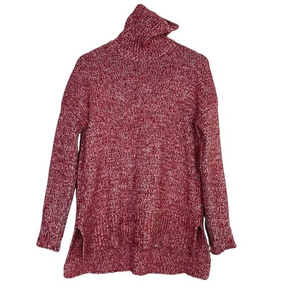 J.Crew Oversized Wool Blend Chunky Cable Knit Turtleneck High Low Sweater S Red - Picture 14 of 15